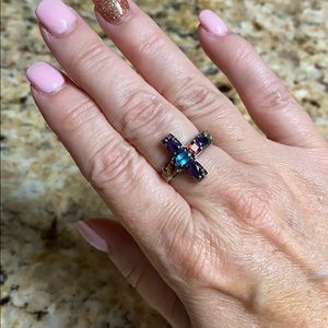 Multi gemstone cross ring